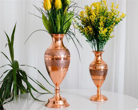 Copper Flower Vase Traditional Copper Vases Engraved Copper Etsy