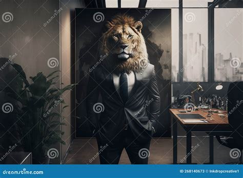 Business Person with Lion Head in an Office. Generative Ai Stock ...