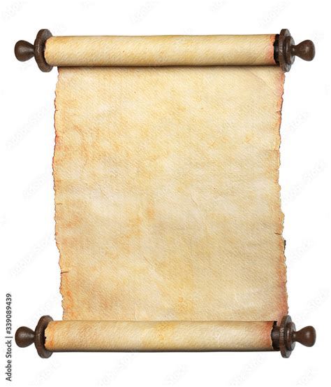 Ancient scroll parchment with wooden handles. Clipping path included ...