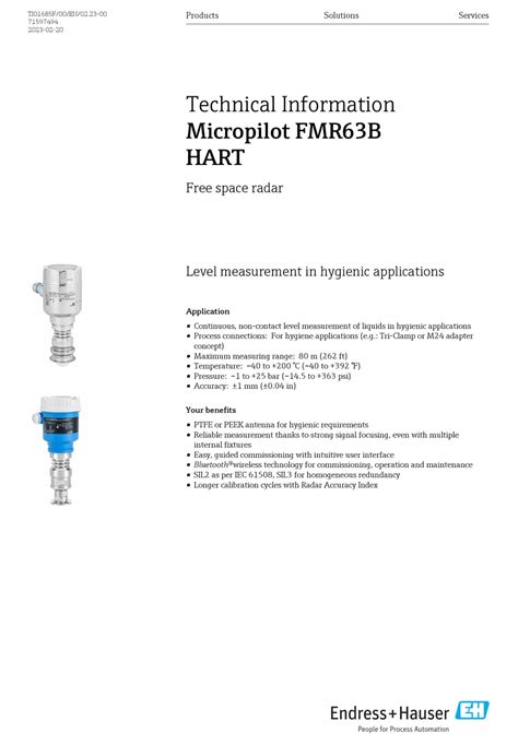 Endress Hauser Micropilot Fmr B Hart Technical Information Pdf