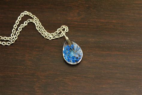 Dried Flower Necklace Blue Pressed Flower Necklace Dried Etsy