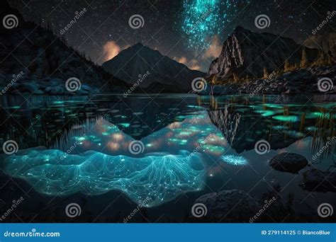 Landscape Bioluminescence Glowing Plankton in Water Fantasy Stock ...