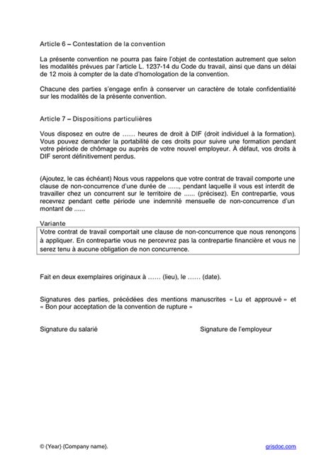 Rupture Conventionnelle Mod Le De Convention Doc Pdf Page Sur