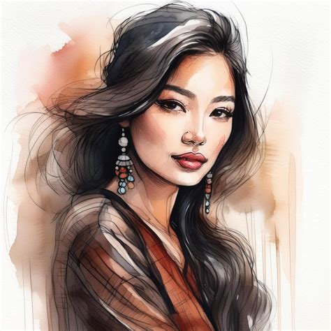 Un Dibujo De Una Mujer Con Cabello Largo Y Labios Rojos Imagen