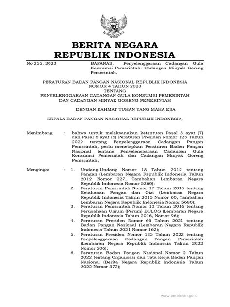 Peraturan+badan+pangan+nasional No 4 Tahun 2023 | PDF