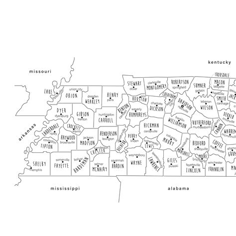 Tennessee Map Art, PRINTABLE Tennessee County Map TN, Tennessee State ...