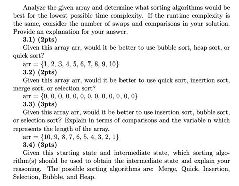 Solved Analyze The Given Array And Determine What Sorting