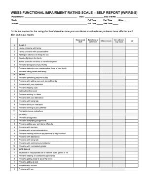 Weiss Functional Impairment Rating Scale Fill Online Printable