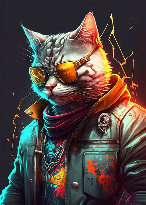 Cyberpunk Nice Cat Poster Picture Metal Print Paint By Luong Phat