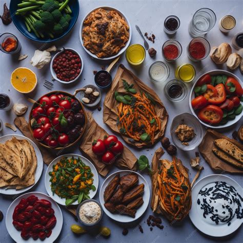 Premium Ai Image Topview Table Overflowing With Delicious Food