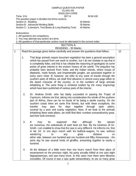 Cbse Sample Question Paper For Class 12 English Core Mock Paper 3