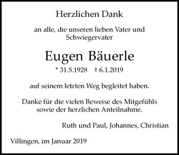 Traueranzeigen Von Eugen B Uerle Schwarzw Lder Bote Trauer