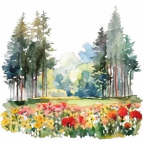 Premium Photo | Watercolor painting of a flower garden