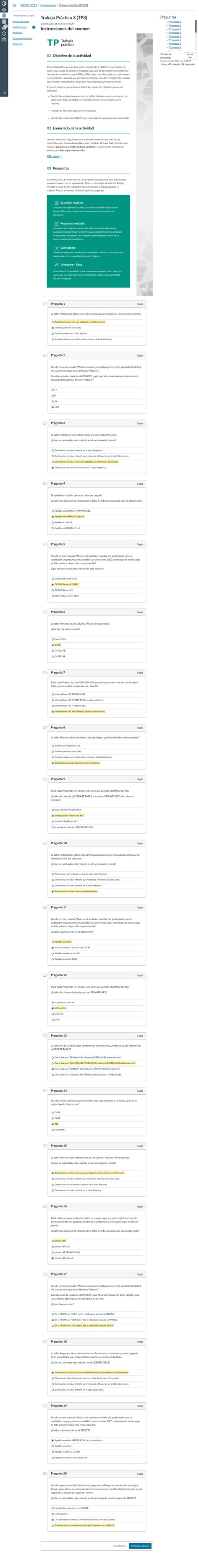 Examen Trabajo Práctico 3 TP3 INF291 9775 Evaluaciones Trabajo