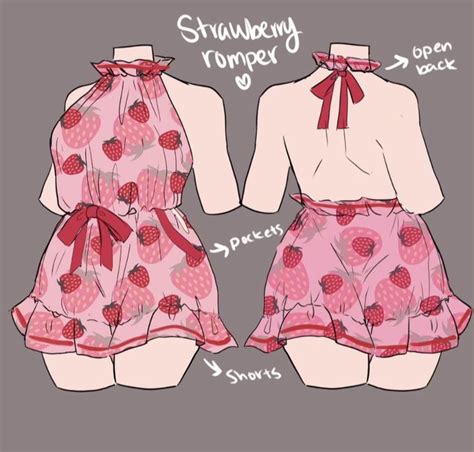 A Drawing Of A Strawberry Romper And Dress With Bows On The Collar