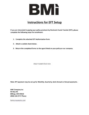 Fillable Online Instructions For Eft Setup Fax Email Print Pdffiller