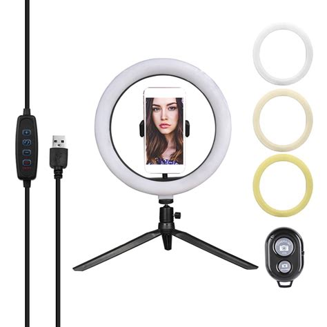 10" Dimmable LED Selfie Round Light Brightness Adjustable Lamp for Live ...