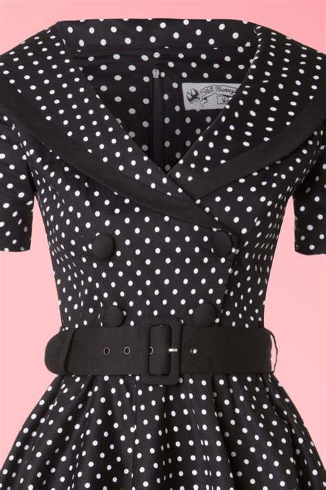 50s Mimi Polkadot Swing Dress In Black