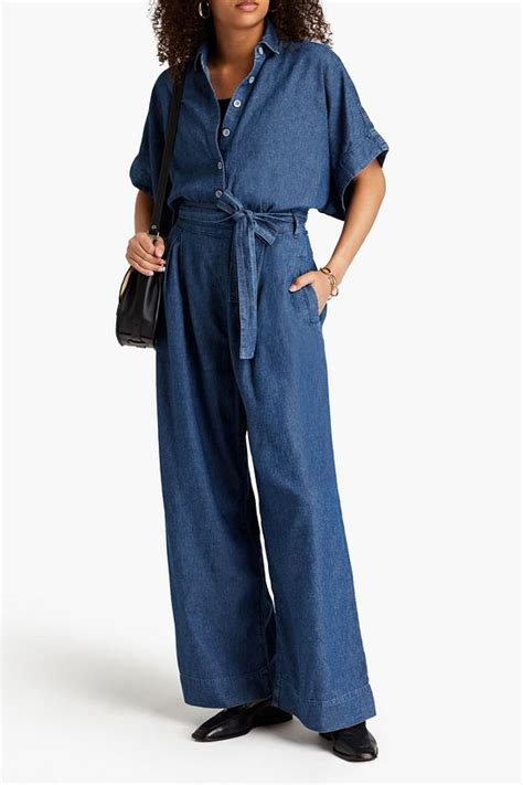 Triarchy Belted Pleated Denim Wide Leg Jumpsuit The Outnet