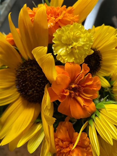 Sunflowers and Marigolds go great together for Bouquets in 2022 | Sunflower arrangements ...