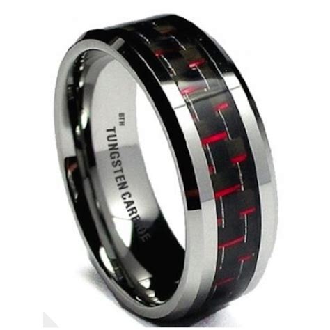 Red Carbon Inlay Mens Tungsten Carbide Wedding Engagement Band Ring