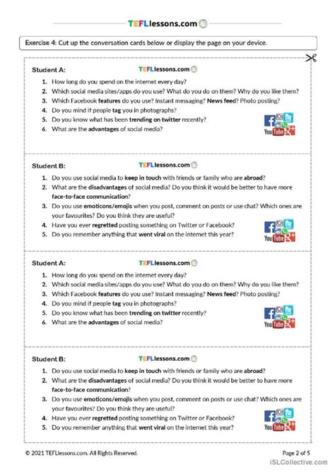 Social Media Vocabulary And Speaking English Esl Worksheets Pdf And Doc