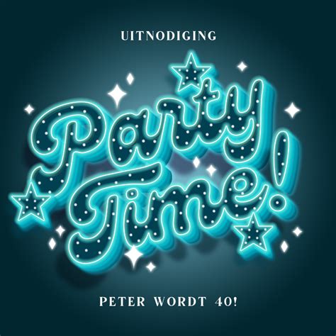 Uitnodiging Neon Party Time Met Sterren Kaartje2go