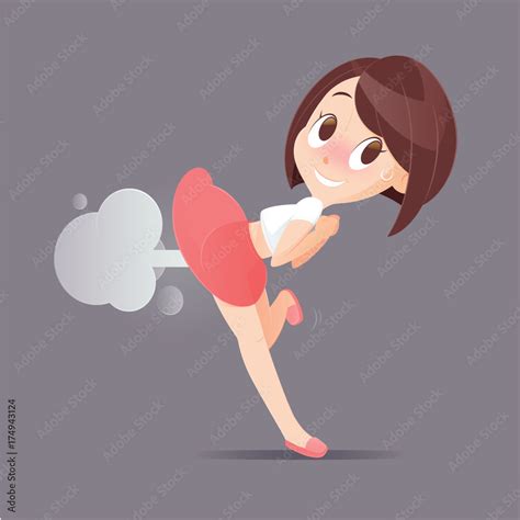 Vetor Do Stock Cute Woman Farting With Blank Balloon Out From Her Bottom Vector Funny Face