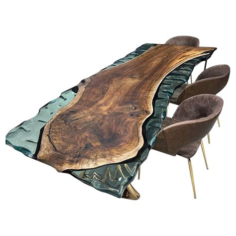 Custom Epoxy Resin River Live Edge Natural Wood Conference Table For