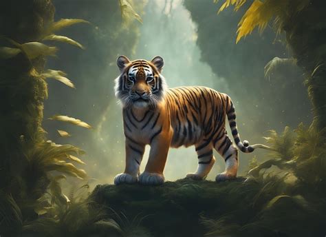 Premium AI Image | View of tiger cub in the wild