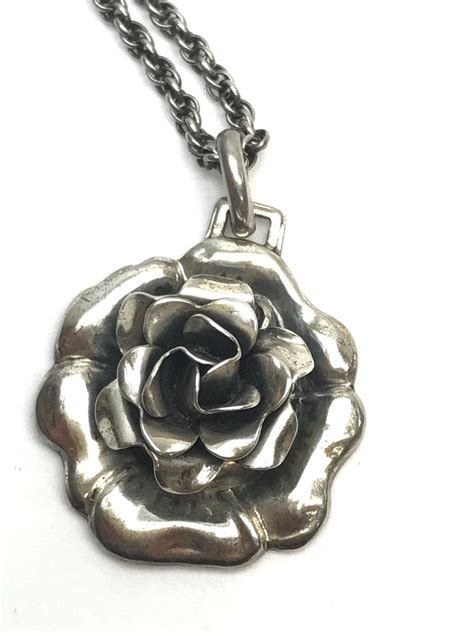 Sterling Silver Danecraft Rose Pendant Necklace Etsy Pendant Rose