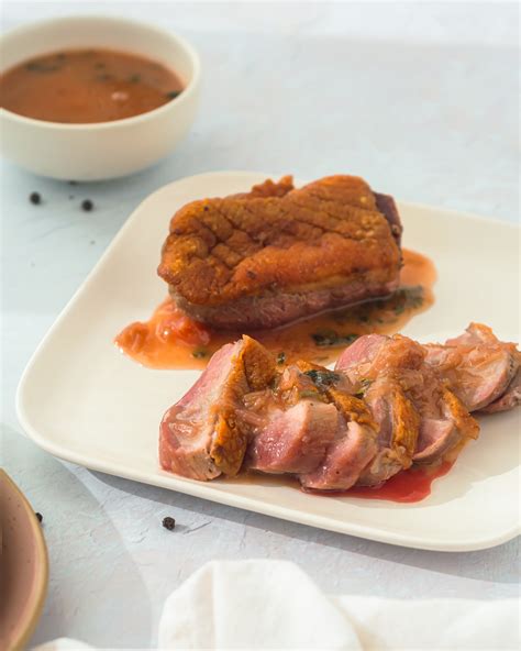 Pan Roasted Duck Breast With Rhubarb Sauce