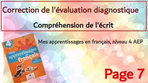 Correction De L Valuation Diagnostique Page Mes Apprentissages En