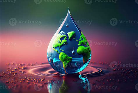 Earth In Water Drop Shape Dropping On The Ground Background