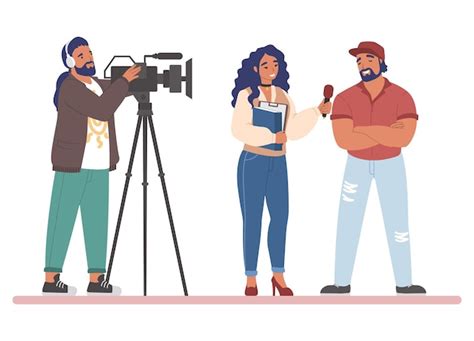 Periodista De Televisión Entrevista Callejera Ilustración Vectorial