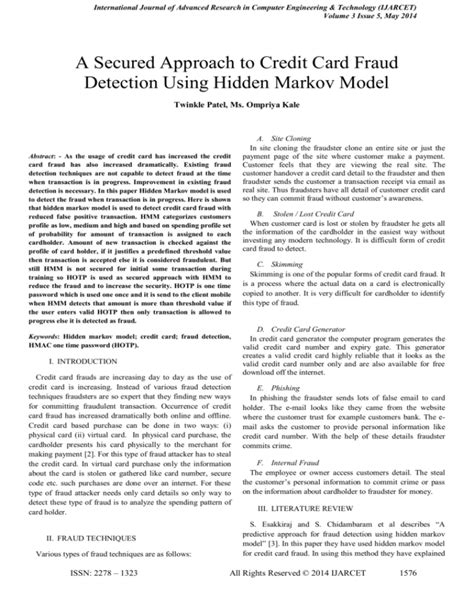 A Secured Approach To Credit Card Fraud Detection Using Hidden