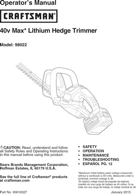 Craftsman 90098022 User Manual HEDGE TRIMMER Manuals And Guides 1506068L