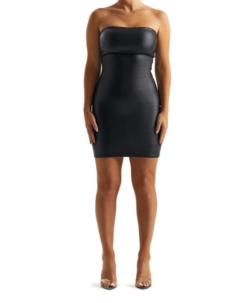 Naked Wardrobe Strapless Faux Leather Minidress In Black Lyst