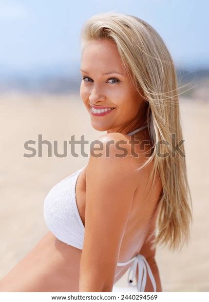 Smile Beach Woman Sunbathing Bikini On Stock Photo Shutterstock