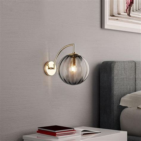 Applique Murale Led Dor Avec Boule En Verre Fum Scone Gold Wall