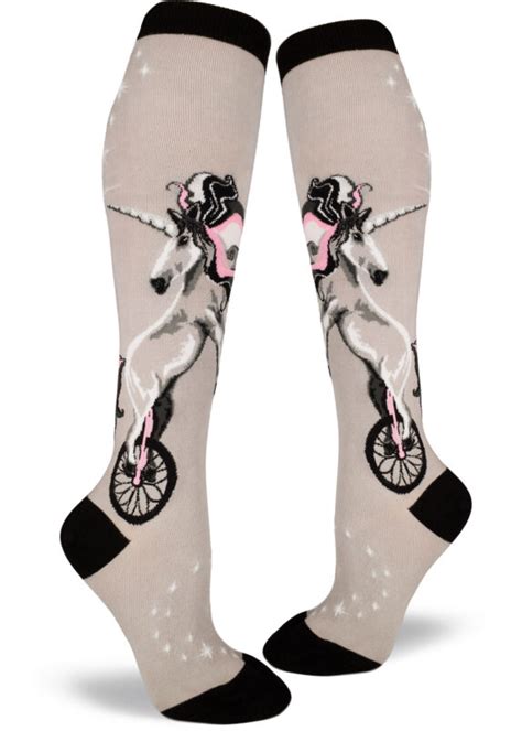 Unicycling Unicorn Knee High Socks Gray Modsocks