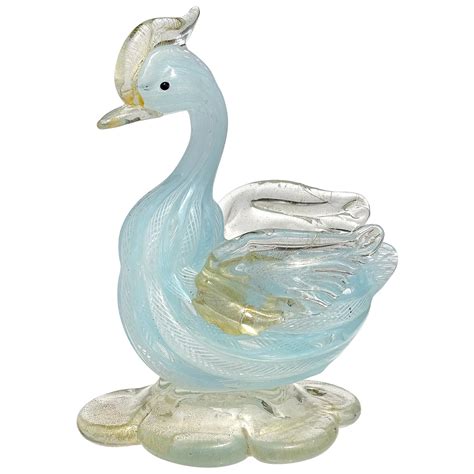 Murano Emerald Green Gold Flecks Italian Art Glass Swan Bird Sculpture