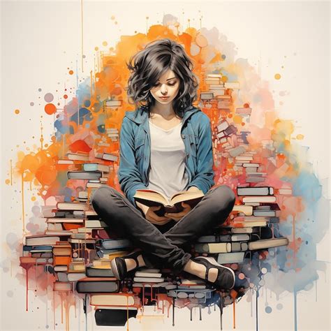 Premium Photo Girl Reading A Book Surrounded By Books