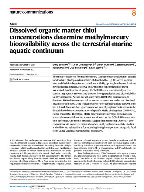 Pdf Dissolved Organic Matter Thiol Concentrations Determine