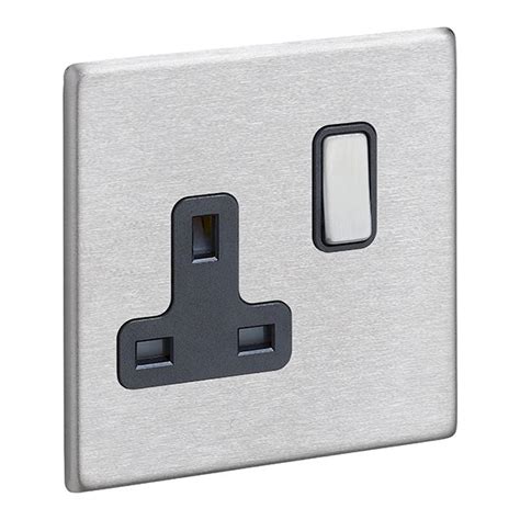 Hamilton Hartland G2 Satin Steel 1 Gang 13A Double Pole Switched Socket