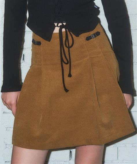 MUSINSA公式 FANCY CLUB NF Corduroy Buckle Pleated Skirt BROWN F23ZC860