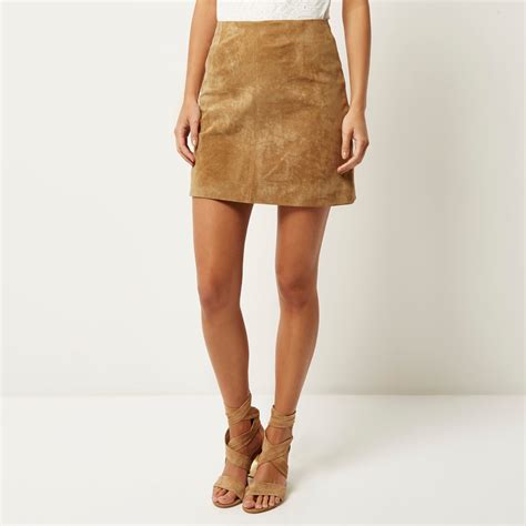 River Island Light Brown Suede Mini Skirt In Brown Lyst