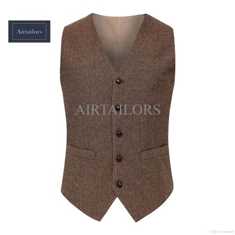 Vintage Wool Herringbone Tweed Vests Brand Mens Suit Vest Slim Fit