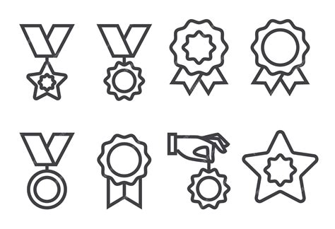 Premium Vector Award Icon Ribbon Medal Line Art Prize Isolated Set