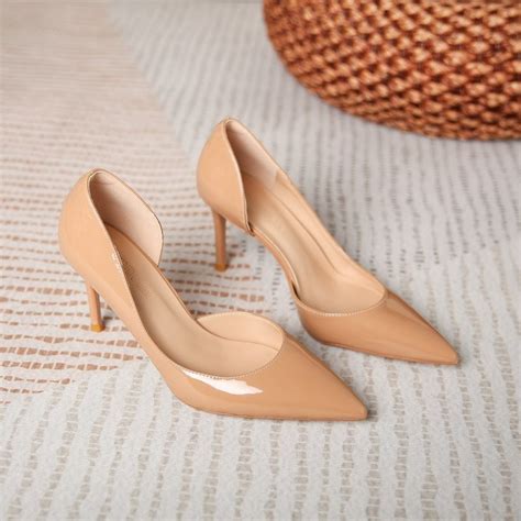 Nude Color Patent Leather Pointed Stiletto High Heels Super X Studio